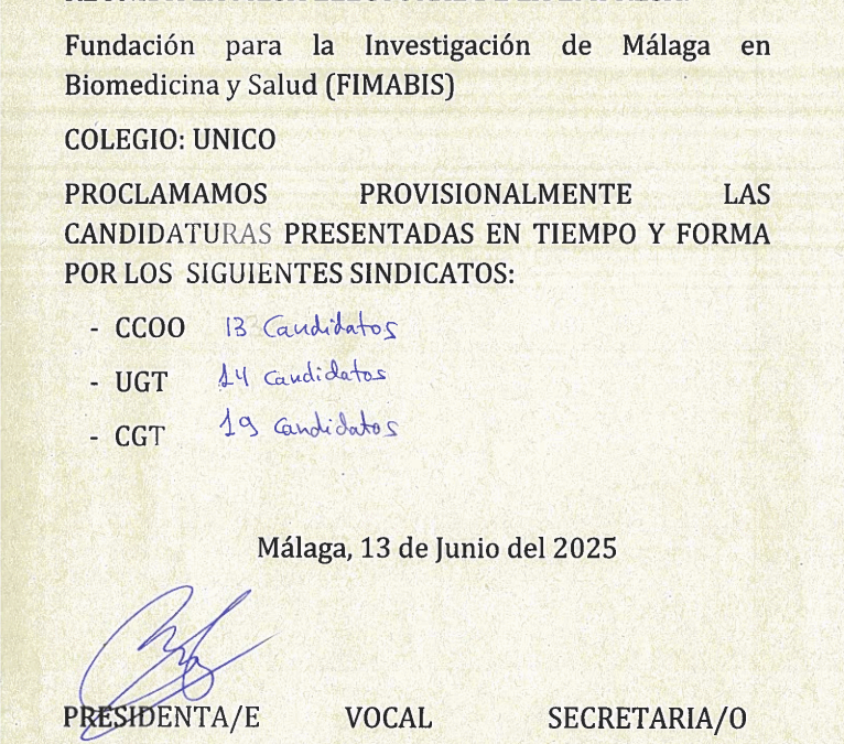 PROCLAMACION PROVISIONAL DE LAS CANDIDATURAS PRESENTADAS EN TIEMPO Y FORMA POR LOS SINDICATOS