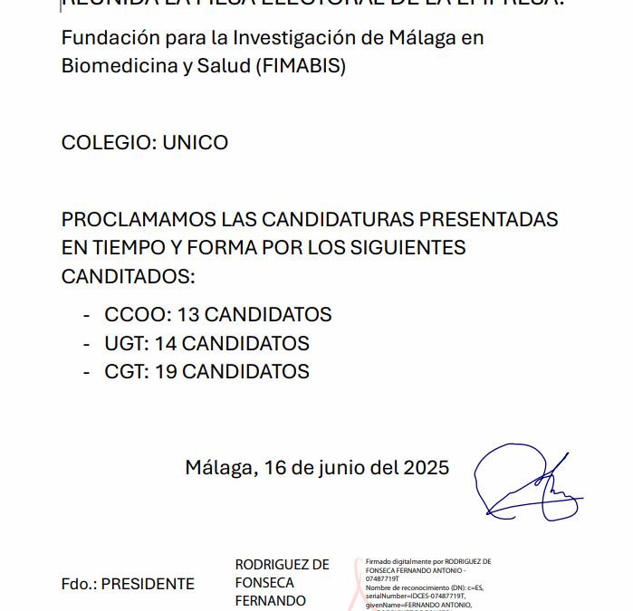 PROCLAMACION DEFINITIVA DE LAS CANDIDATURAS PRESENTADAS EN TIEMPO Y FORMA POR LOS SINDICATOS